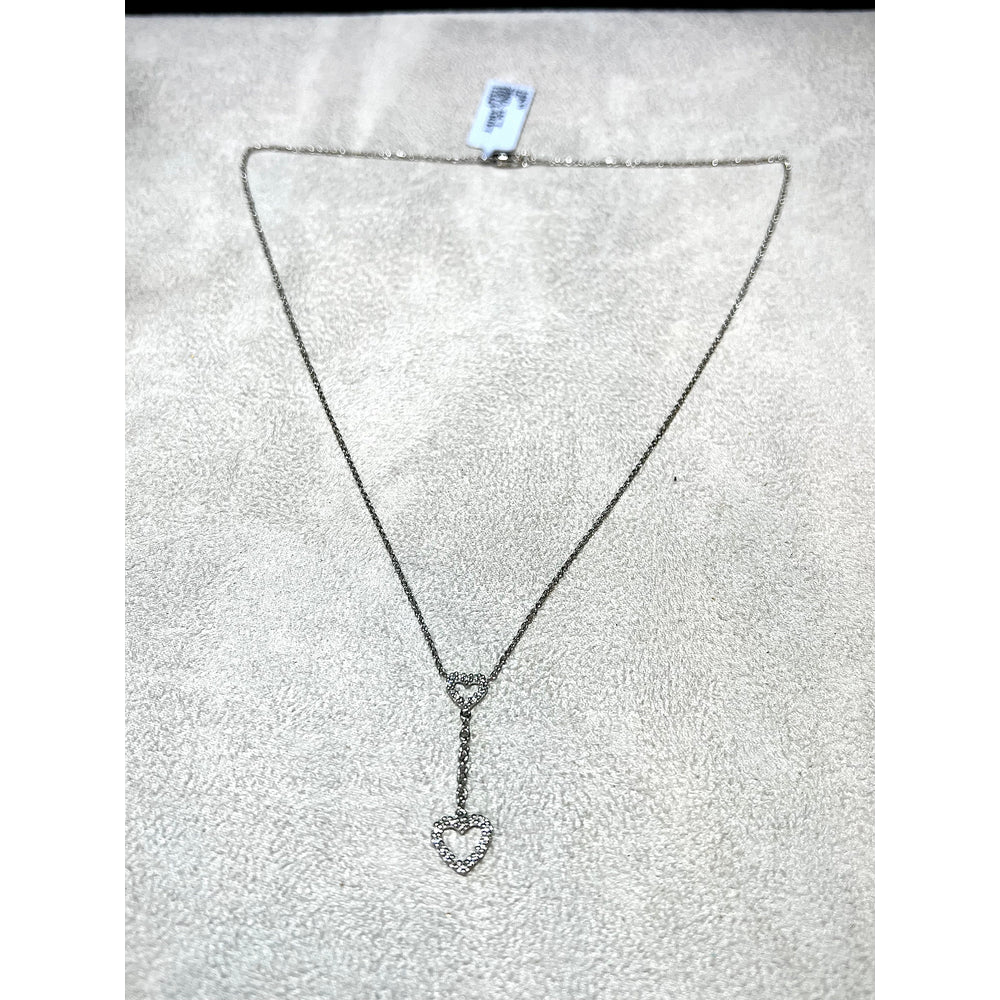 14K Diamond Heart Lariat Necklace / Diamond Double Heart Necklace / 14K Dangling Diamond Heart Necklace / Diamond Heart Necklace