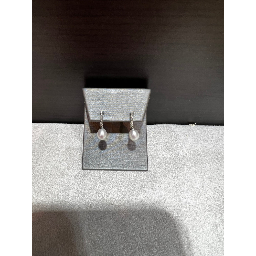 Pearl and Diamond Earrings in 14k / Cultured Pearl Drop Earrings/ Bridal Earrings/ Pearl Earrings / Drop Pearl Earrings