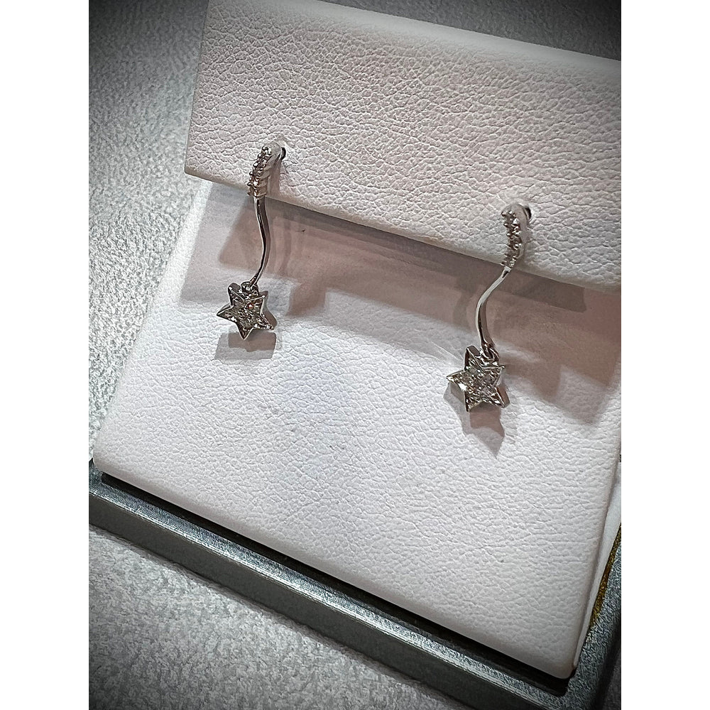 14K Diamond Star Earrings / Diamond Star Dangle Earrings / White Gold Diamond Star Earrings / Star Earrings / Diamond Dangle Earrings