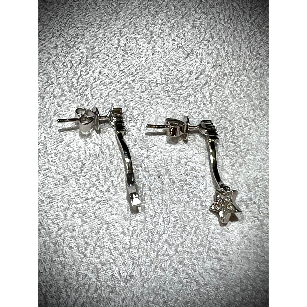14K White Gold Diamond Star Dangle Earrings: Genuine Natural Diamonds