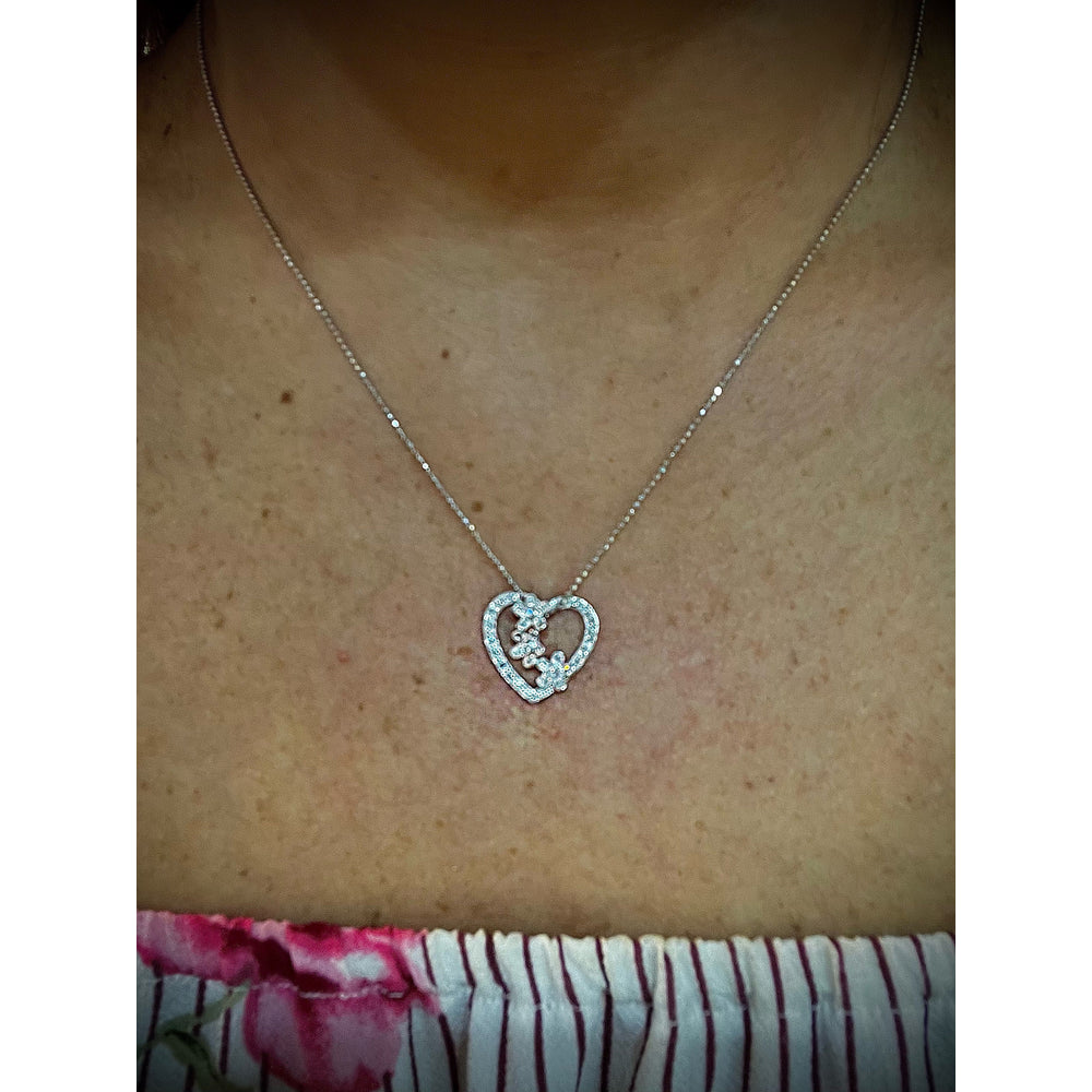 14K Diamond Flower Heart Necklace / Diamond Heart Necklace / 14K White Gold Diamond Heart Necklace / Heart Necklace