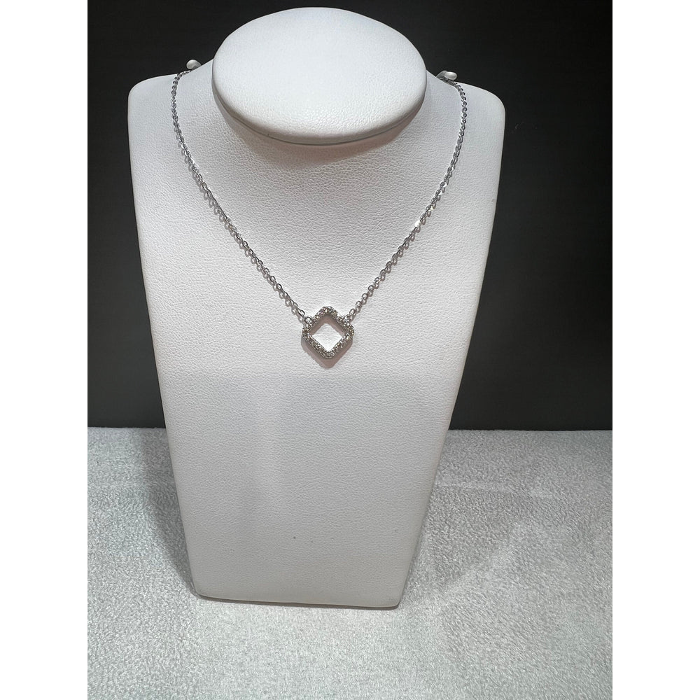 Mini Diamond Square Necklace / 18K White Gold Diamond Necklace/ Mini Diamond Pendant