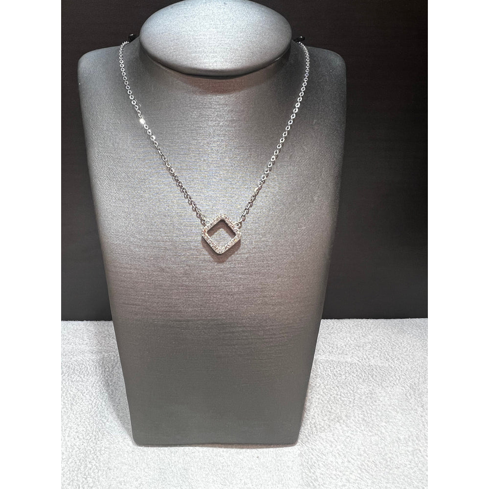 Mini Diamond Square Necklace / 18K White Gold Diamond Necklace/ Mini Diamond Pendant