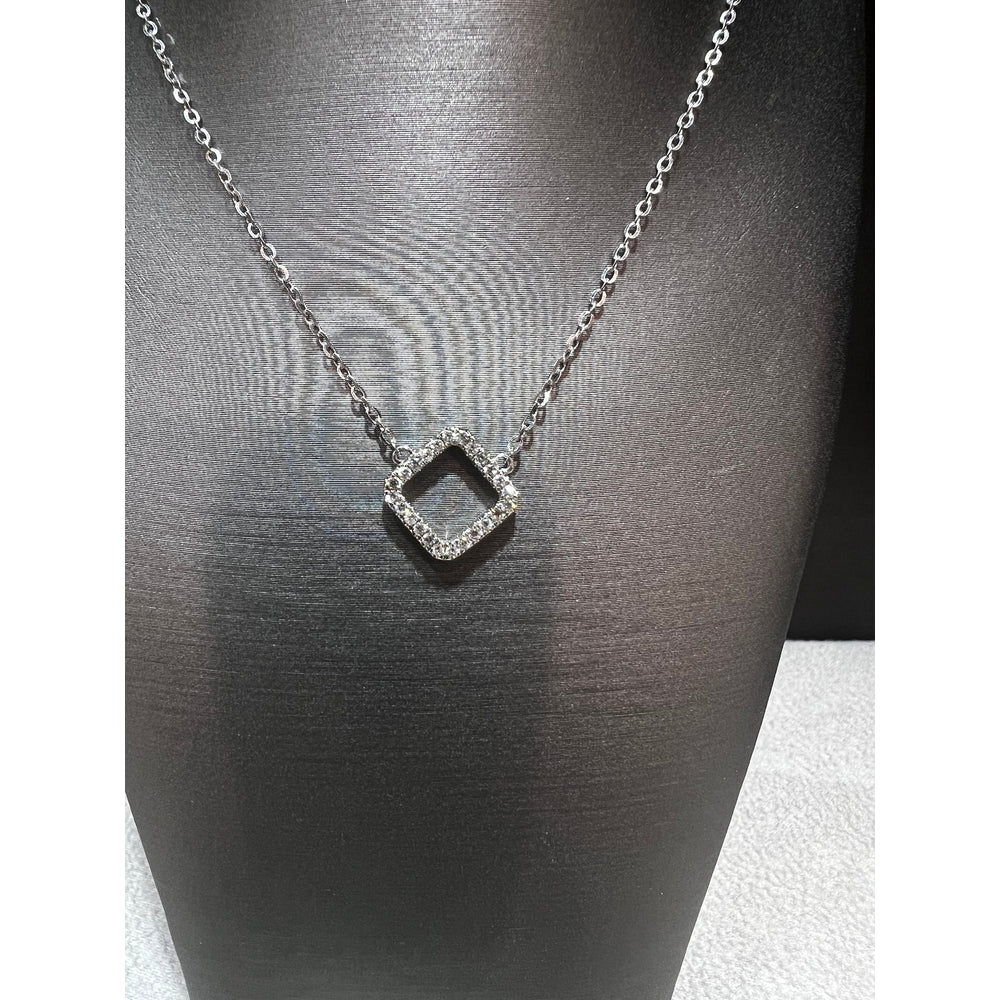 Mini Diamond Square Necklace / 18K White Gold Diamond Necklace/ Mini Diamond Pendant