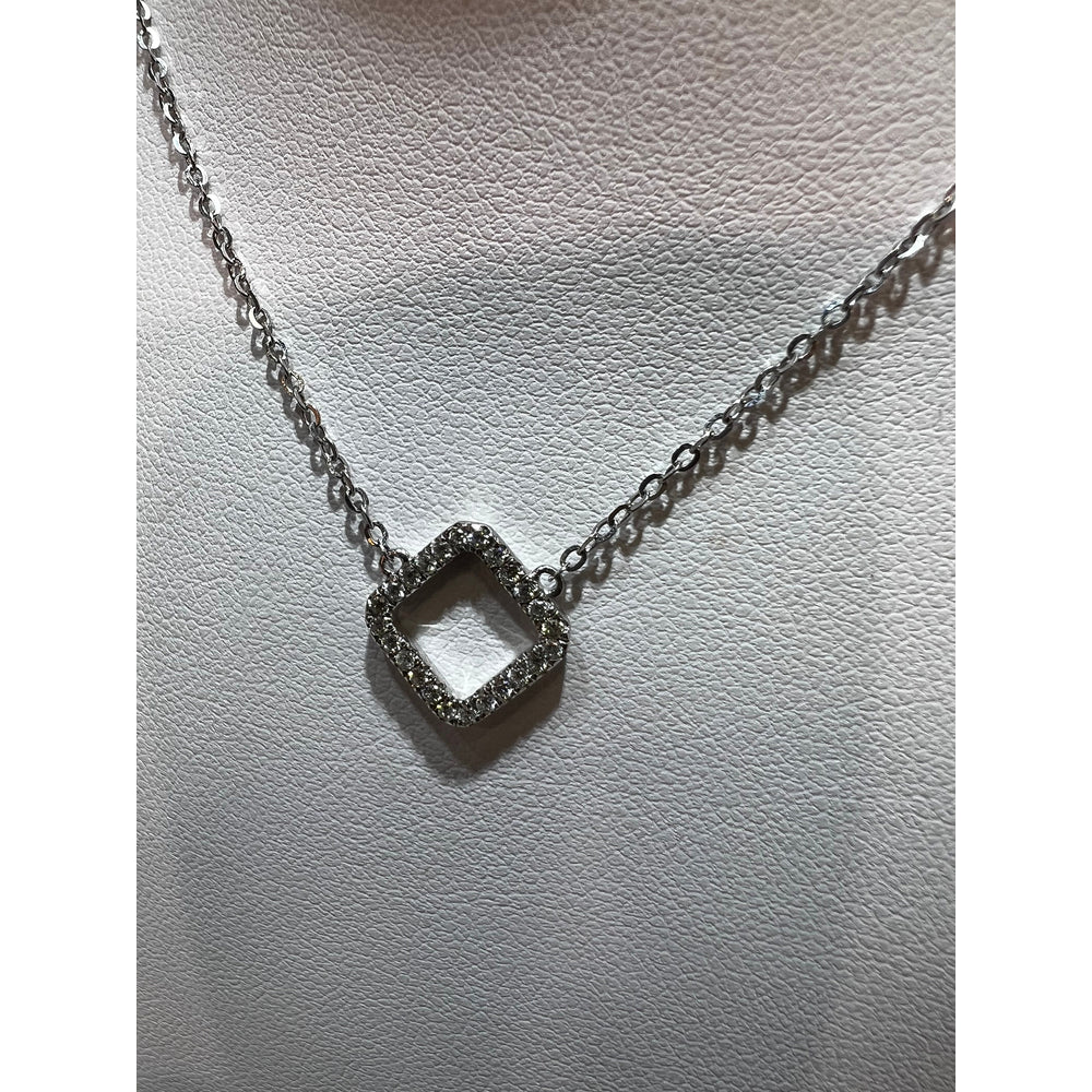 Mini Diamond Square Necklace / 18K White Gold Diamond Necklace/ Mini Diamond Pendant