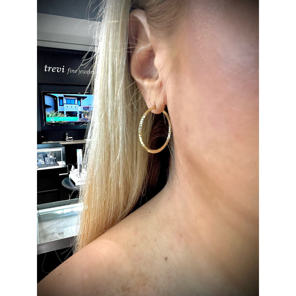 14K Hoop Earrings 1” / Diamond Cut Hoop Earrings / Yellow Gold Medium Hoop Earrings / Thin Gold Hoop Earrings by Trevi Fine Jewelry Shop