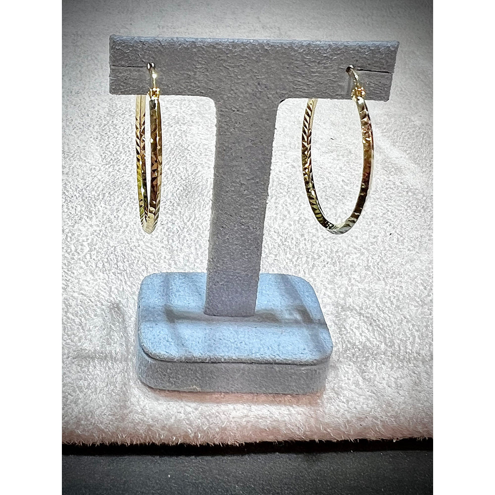 14K Hoop Earrings 1” / Diamond Cut Hoop Earrings / Yellow Gold Medium Hoop Earrings / Thin Gold Hoop Earrings by Trevi Fine Jewelry Shop
