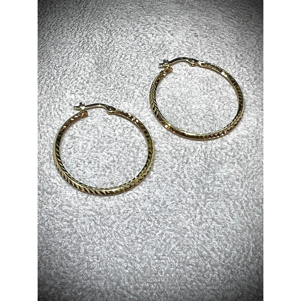 14K Hoop Earrings 1” / Diamond Cut Hoop Earrings / Yellow Gold Medium Hoop Earrings / Thin Gold Hoop Earrings by Trevi Fine Jewelry Shop