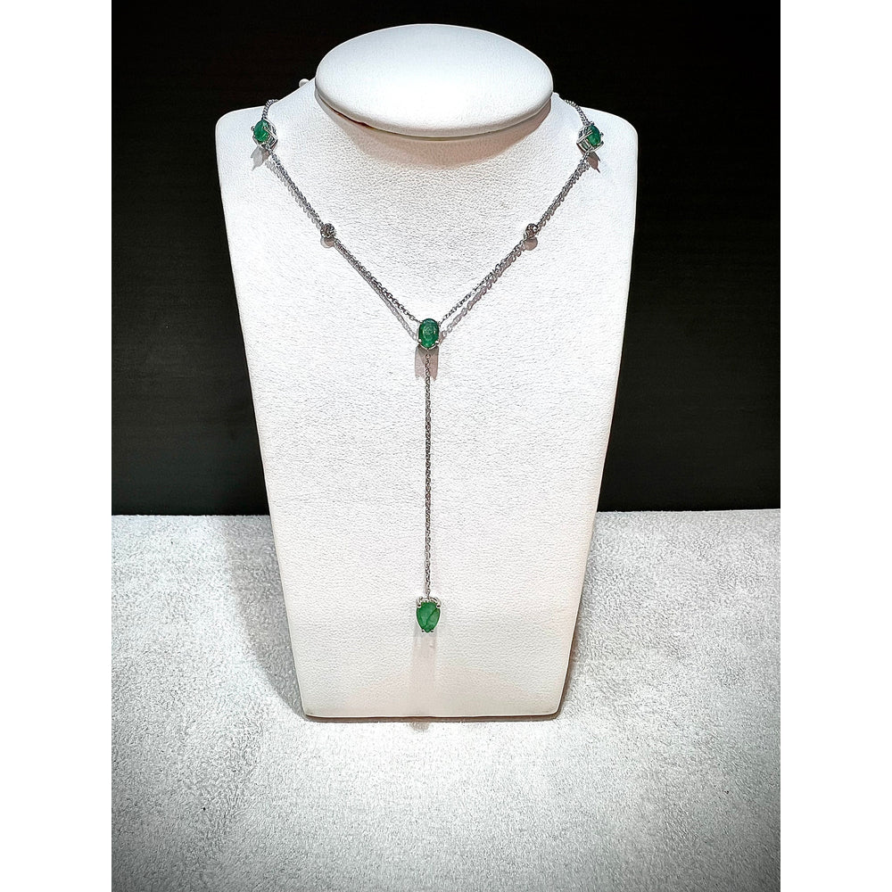 Emerald and Diamond Lariat Necklace / 14K Emerald and Diamond Lariat Necklace / 14K Emerald Necklace / May Birthstone Necklace