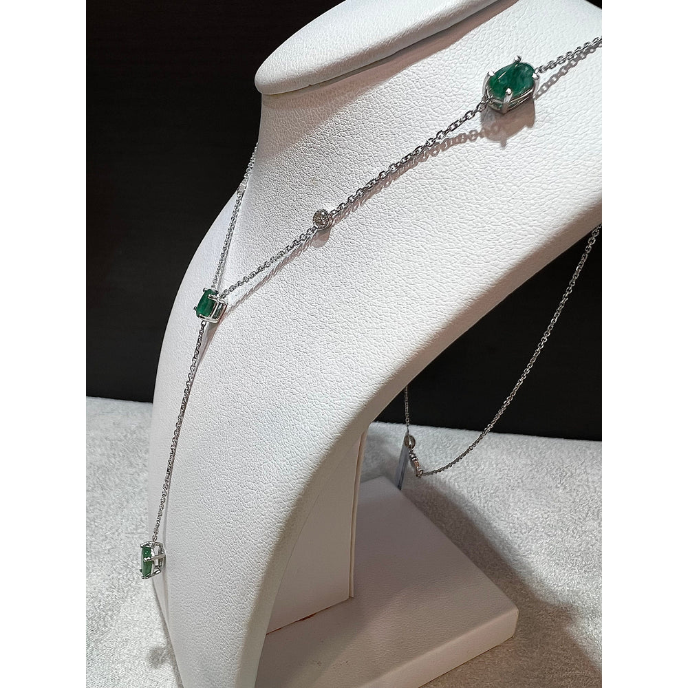 Emerald and Diamond Lariat Necklace / 14K Emerald and Diamond Lariat Necklace / 14K Emerald Necklace / May Birthstone Necklace
