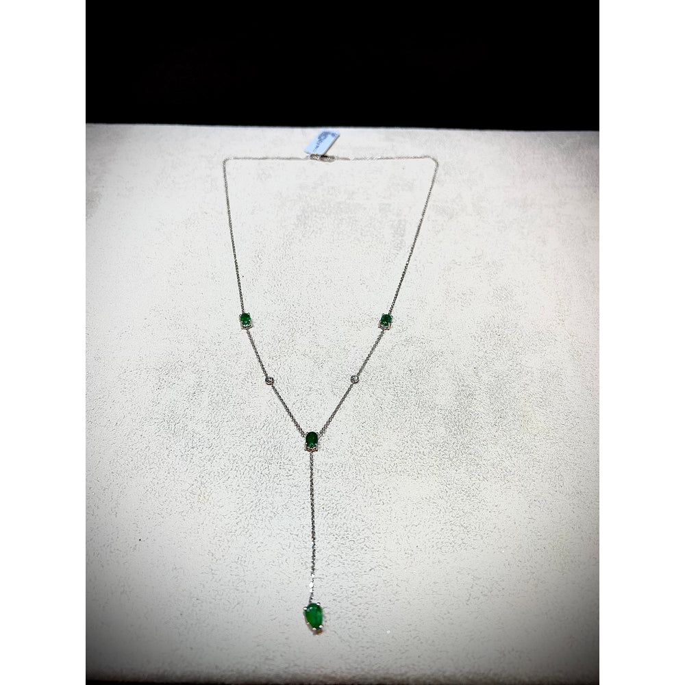 Emerald and Diamond Lariat Necklace / 14K Emerald and Diamond Lariat Necklace / 14K Emerald Necklace / May Birthstone Necklace