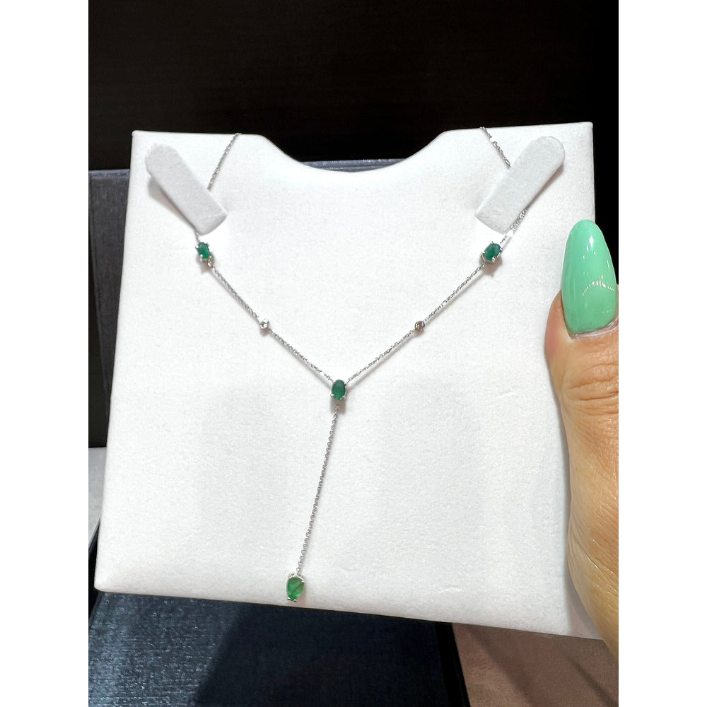 Emerald and Diamond Lariat Necklace / 14K Emerald and Diamond Lariat Necklace / 14K Emerald Necklace / May Birthstone Necklace