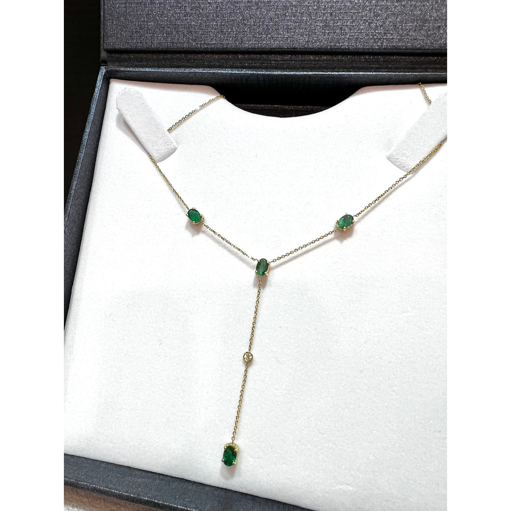 14K Emerald and Diamond Lariat Necklace / Emerald Lariat Necklace / Emerald Necklace / May birthstone Necklace / Emerald Y Necklace