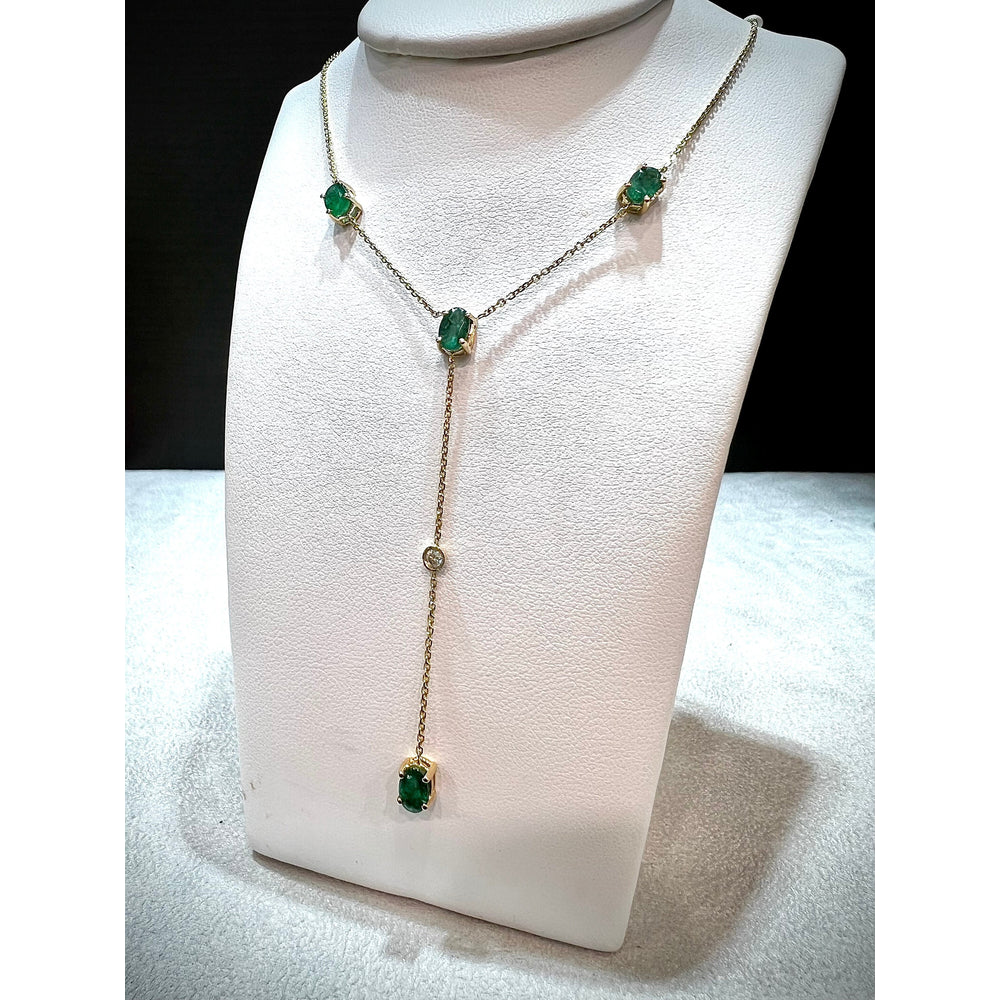 14K Emerald and Diamond Lariat Necklace / Emerald Lariat Necklace / Emerald Necklace / May birthstone Necklace / Emerald Y Necklace