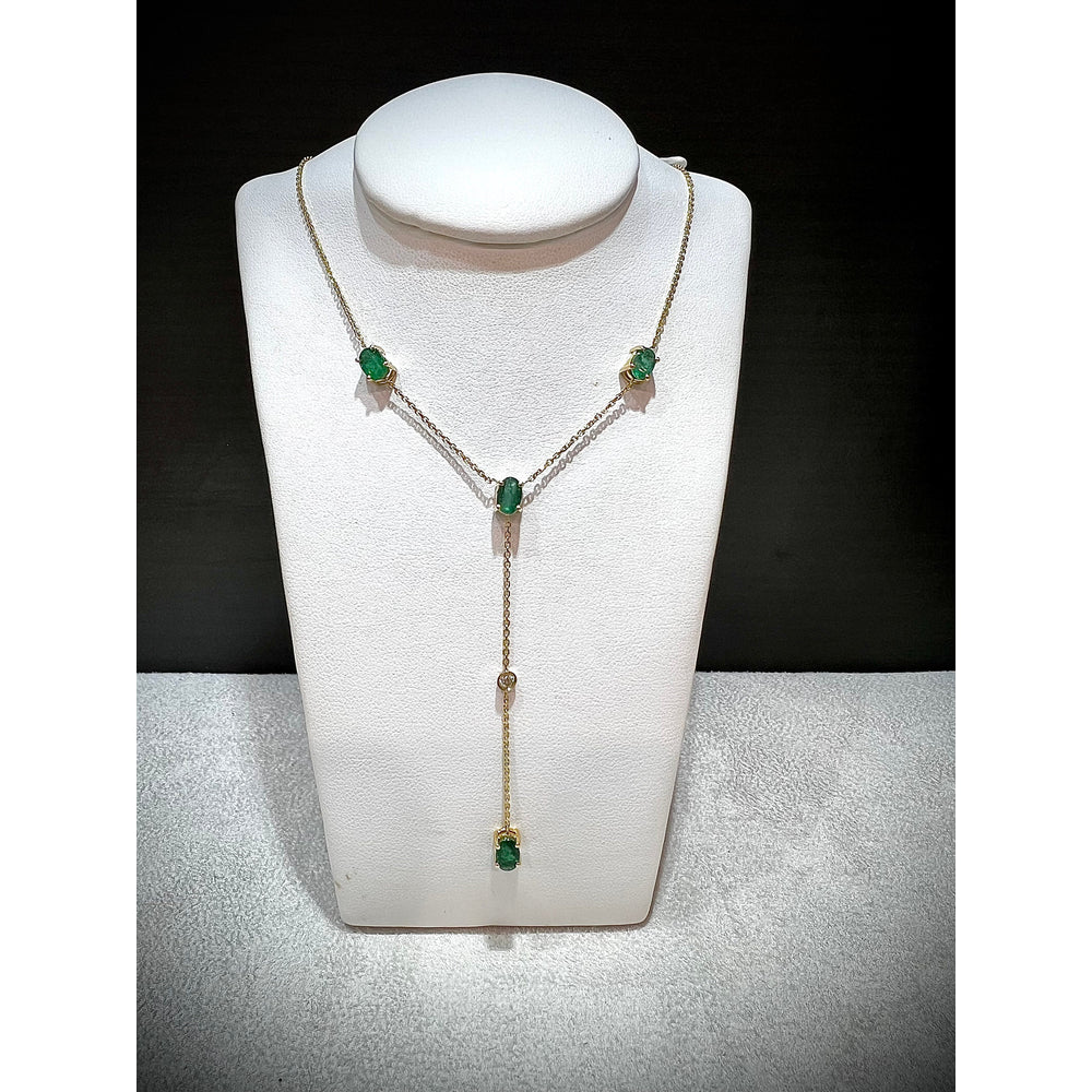 14K Emerald and Diamond Lariat Necklace / Emerald Lariat Necklace / Emerald Necklace / May birthstone Necklace / Emerald Y Necklace