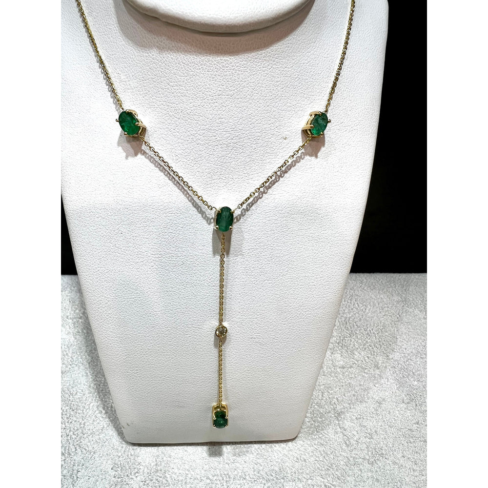 14K Emerald and Diamond Lariat Necklace / Emerald Lariat Necklace / Emerald Necklace / May birthstone Necklace / Emerald Y Necklace