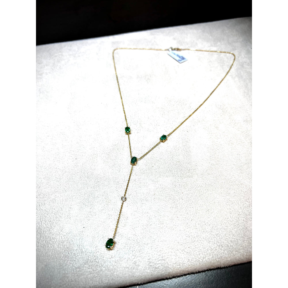 14K Emerald and Diamond Lariat Necklace / Emerald Lariat Necklace / Emerald Necklace / May birthstone Necklace / Emerald Y Necklace