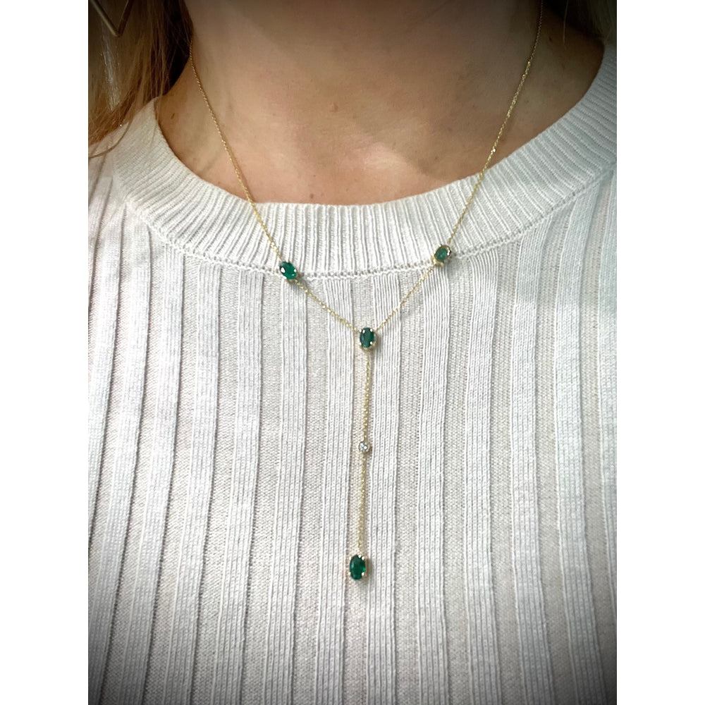 14K Emerald and Diamond Lariat Necklace / Emerald Lariat Necklace / Emerald Necklace / May birthstone Necklace / Emerald Y Necklace
