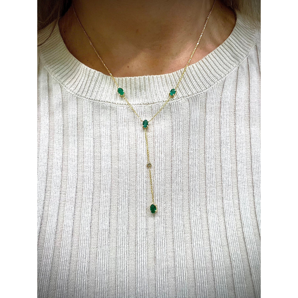 14K Emerald and Diamond Lariat Necklace / Emerald Lariat Necklace / Emerald Necklace / May birthstone Necklace / Emerald Y Necklace