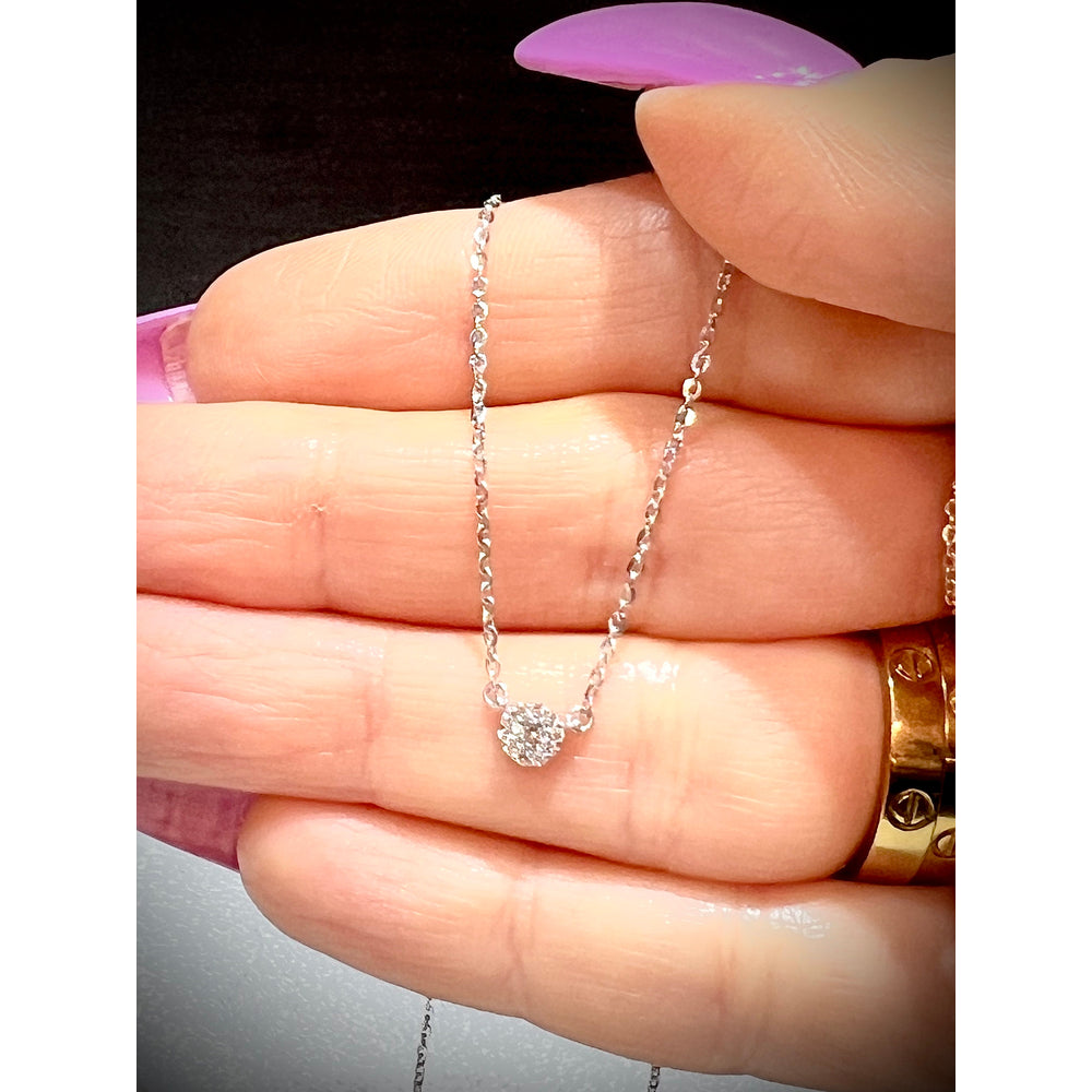 14K Round Diamond Cluster Necklace / Diamond Solitaire Necklace / 14k Gold Layered Diamond Necklace / Dainty Diamond Necklace