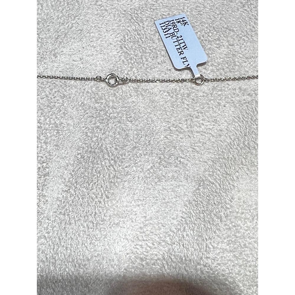 14K White Gold Natural Diamond Butterfly Necklace - Adjustable Chain