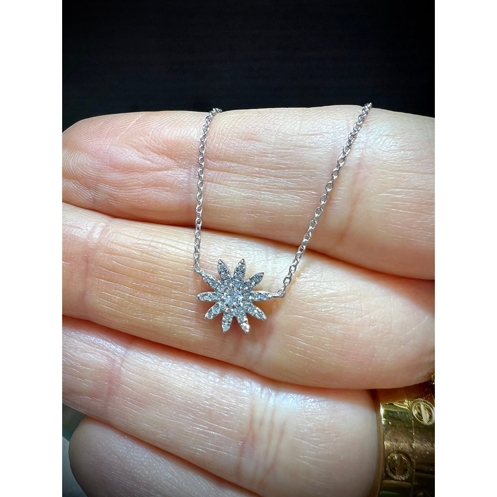14K Diamond Starburst Necklace / Diamond Starburst Necklace / 14K Diamond Necklace / Diamond Layering Necklace / Diamond Starburst Pendant