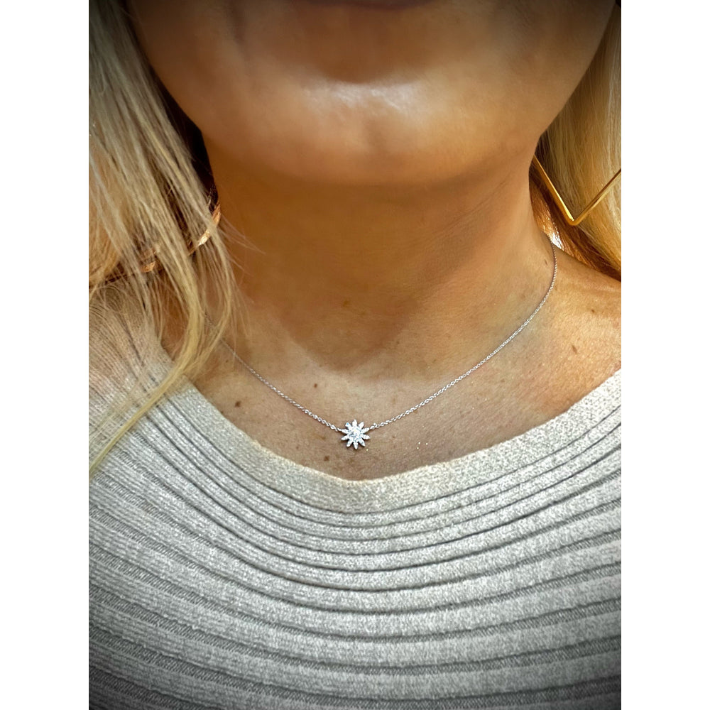 14K Diamond Starburst Necklace / Diamond Starburst Necklace / 14K Diamond Necklace / Diamond Layering Necklace / Diamond Starburst Pendant
