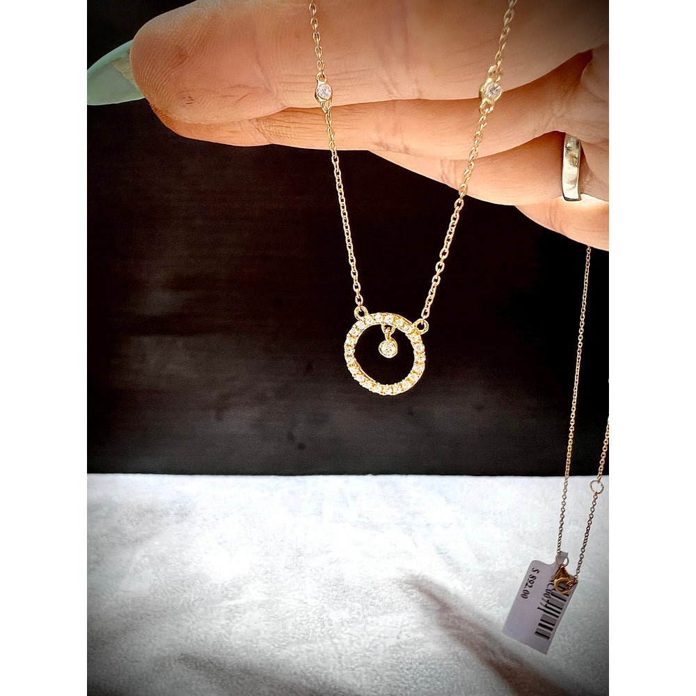 14K Diamond Circle Necklace / Diamond Circle Necklace / Gold Diamond Circle Necklace / Diamond Circle Pendant