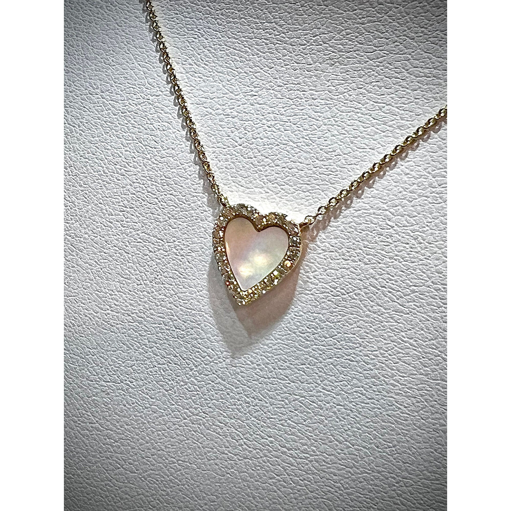 14K Mother of Pearl Diamond Heart Necklace / Mother of Pearl Heart Pendant / 14K Small Diamond Heart / Heart Necklace / Diamond Heart