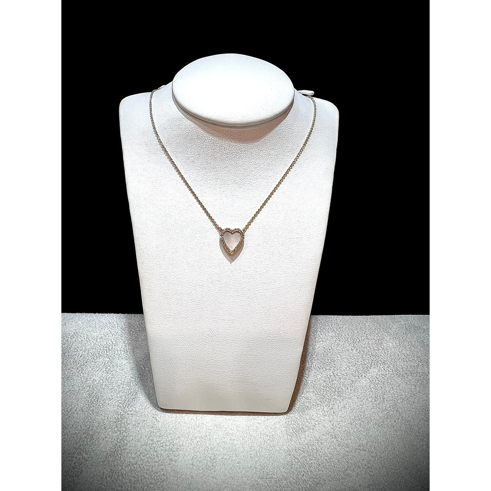 14K Mother of Pearl Diamond Heart Necklace / Mother of Pearl Heart Pendant / 14K Small Diamond Heart / Heart Necklace / Diamond Heart