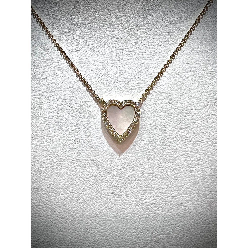 14K Mother of Pearl Diamond Heart Necklace / Mother of Pearl Heart Pendant / 14K Small Diamond Heart / Heart Necklace / Diamond Heart