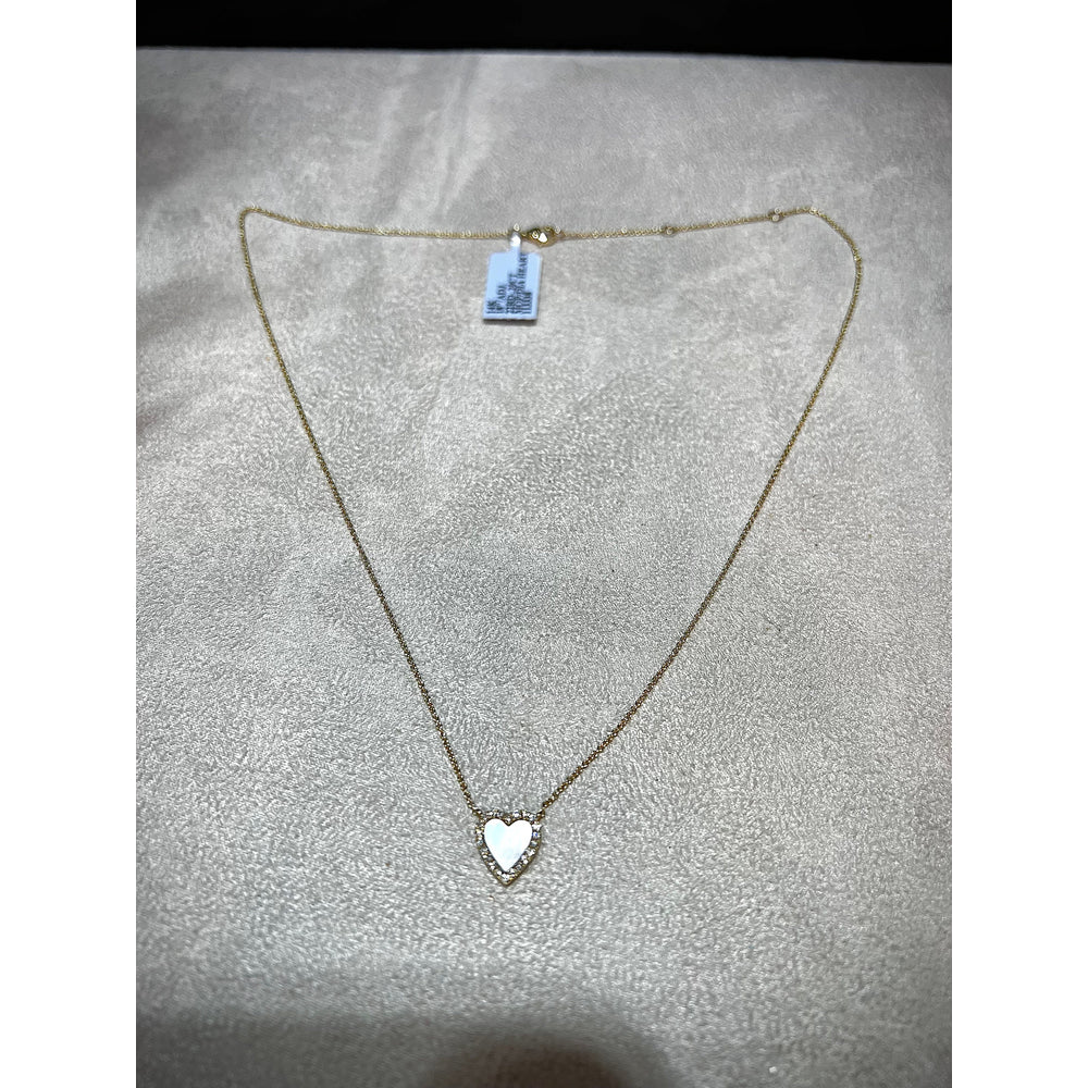 14K Mother of Pearl Diamond Heart Necklace / Mother of Pearl Heart Pendant / 14K Small Diamond Heart / Heart Necklace / Diamond Heart