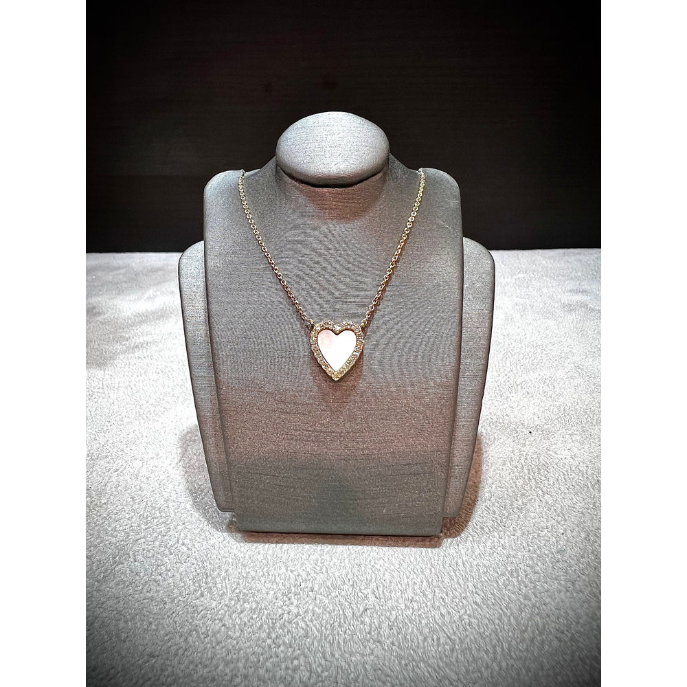 14K Mother of Pearl Diamond Heart Necklace / Mother of Pearl Heart Pendant / 14K Small Diamond Heart / Heart Necklace / Diamond Heart