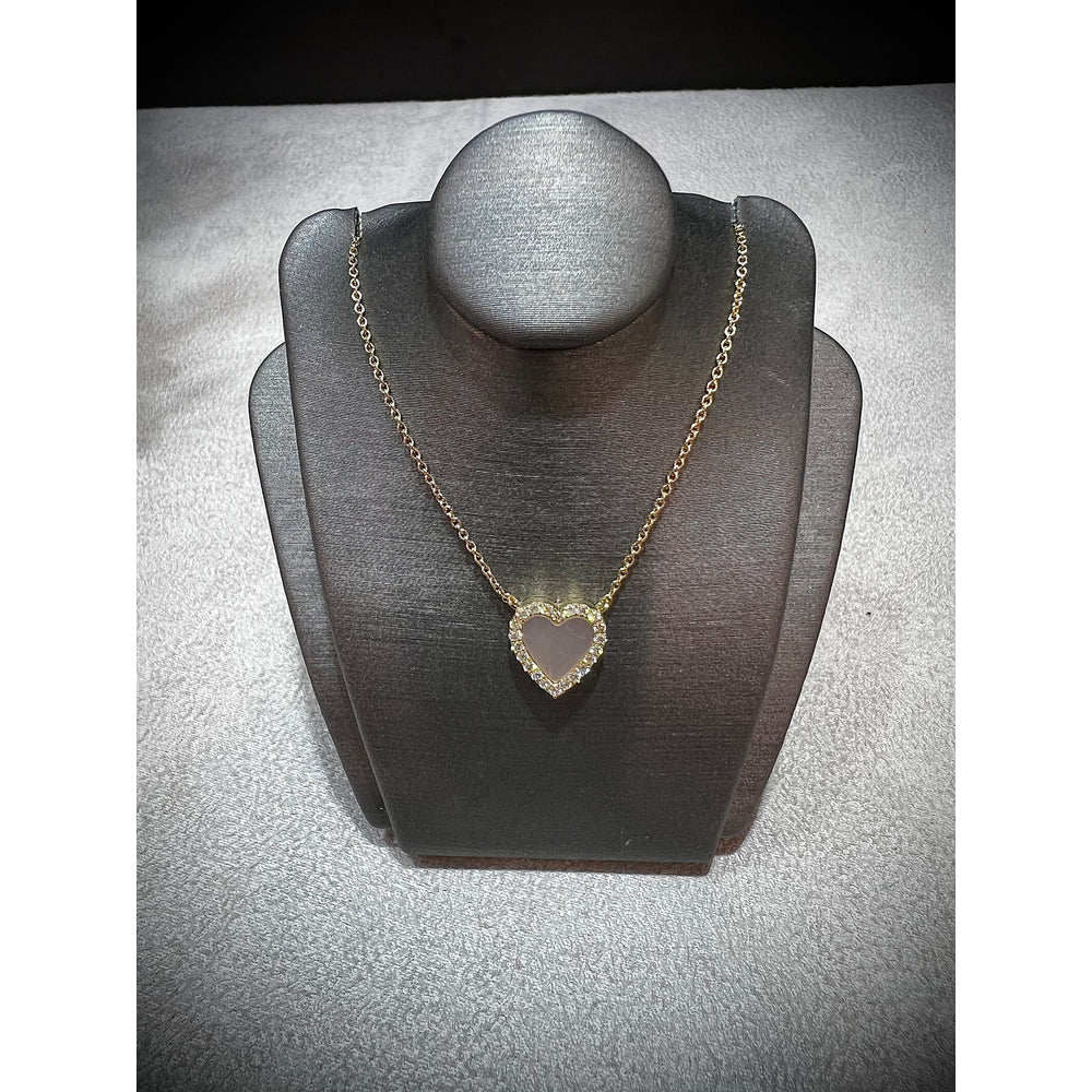 14K Mother of Pearl Diamond Heart Necklace / Mother of Pearl Heart Pendant / 14K Small Diamond Heart / Heart Necklace / Diamond Heart