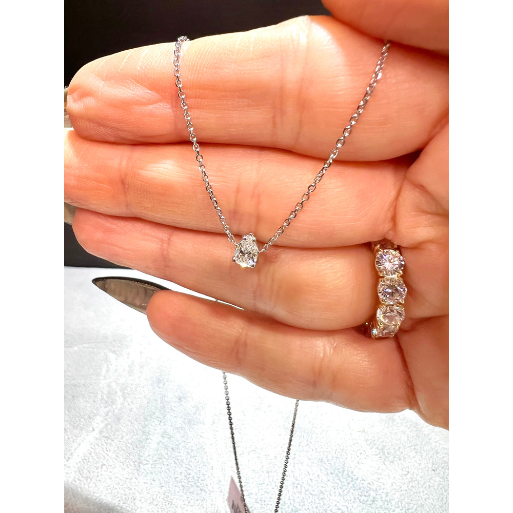 14K Pear Shape Diamond Necklace / Pear Diamond Prong Set Necklace / 14K Diamond Solitaire Necklace / Dainty Diamond Necklace