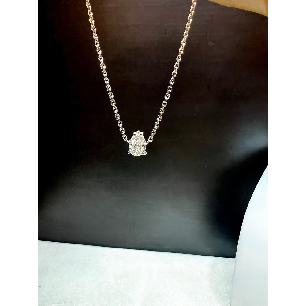14K Pear Shape Diamond Necklace / Pear Diamond Prong Set Necklace / 14K Diamond Solitaire Necklace / Dainty Diamond Necklace