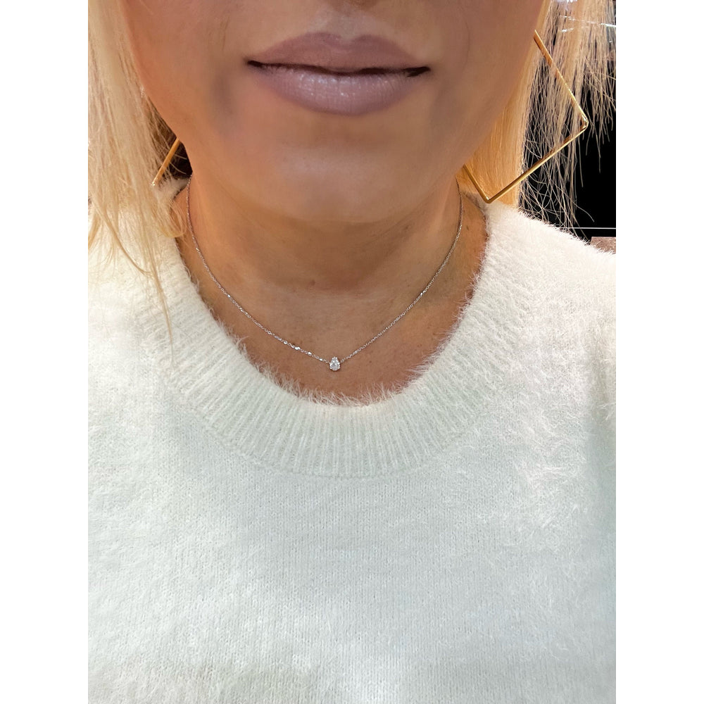 14K Pear Shape Diamond Necklace / Pear Diamond Prong Set Necklace / 14K Diamond Solitaire Necklace / Dainty Diamond Necklace