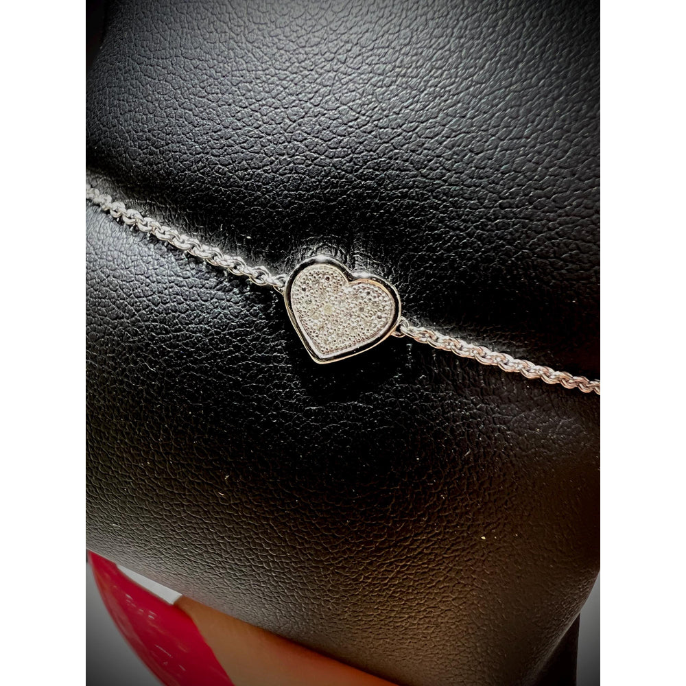 14K Diamond Heart Bracelet / Heart Bracelet / Adjustable White Gold Heart Bracelet / Diamond Heart Bracelet / 14K Heart Bracelet