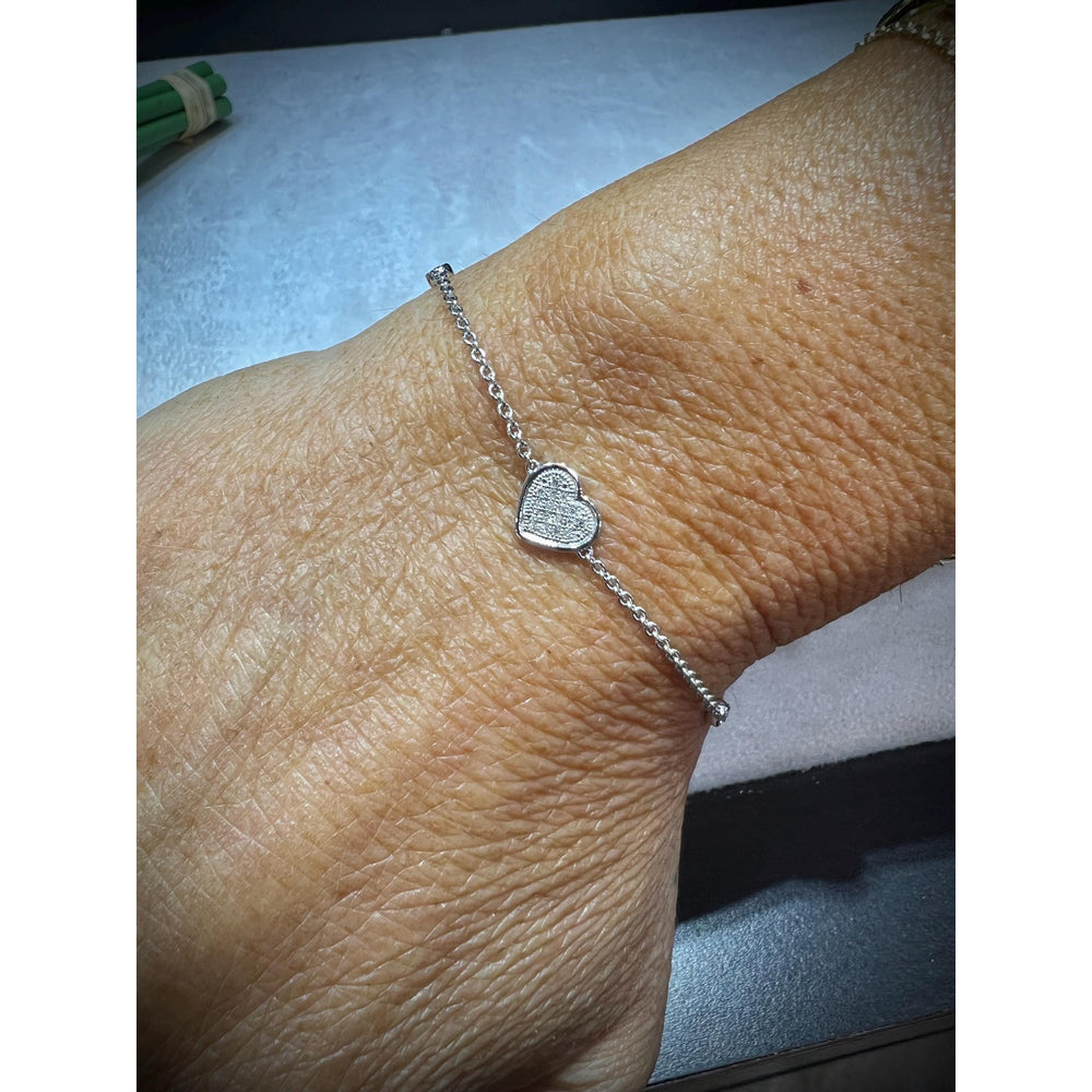 14K Diamond Heart Bracelet / Heart Bracelet / Adjustable White Gold Heart Bracelet / Diamond Heart Bracelet / 14K Heart Bracelet