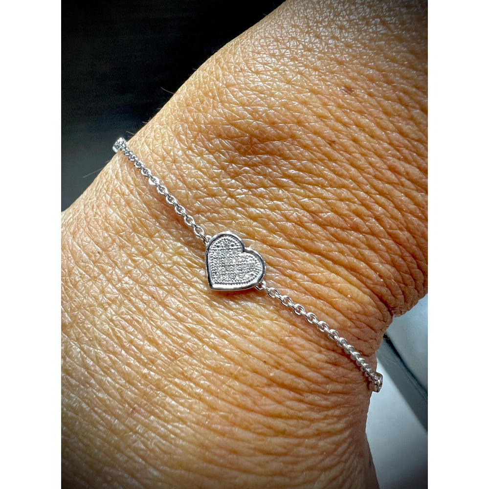 14K Diamond Heart Bracelet / Heart Bracelet / Adjustable White Gold Heart Bracelet / Diamond Heart Bracelet / 14K Heart Bracelet