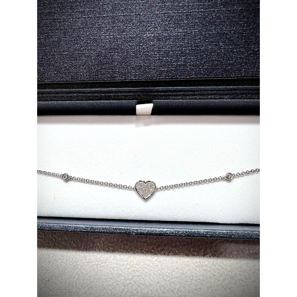 14K Diamond Heart Bracelet / Heart Bracelet / Adjustable White Gold Heart Bracelet / Diamond Heart Bracelet / 14K Heart Bracelet