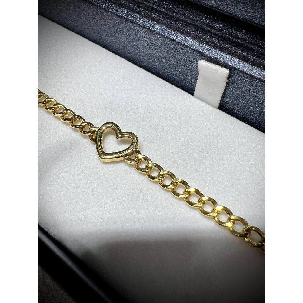14K Heart Curb Chain Bracelet / Gold Heart Bracelet / 14K Heart Bracelet / Heart Bracelet / 14K Link Bracelet