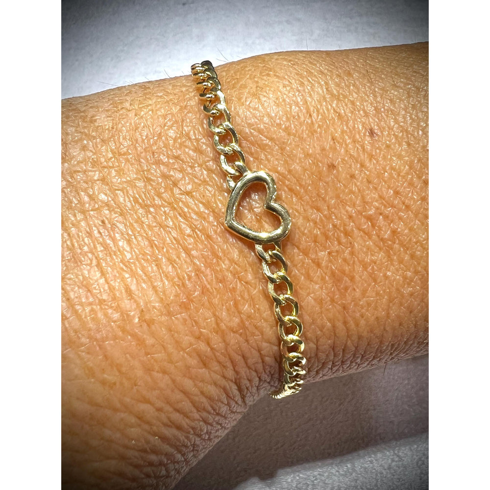 14K Heart Curb Chain Bracelet / Gold Heart Bracelet / 14K Heart Bracelet / Heart Bracelet / 14K Link Bracelet