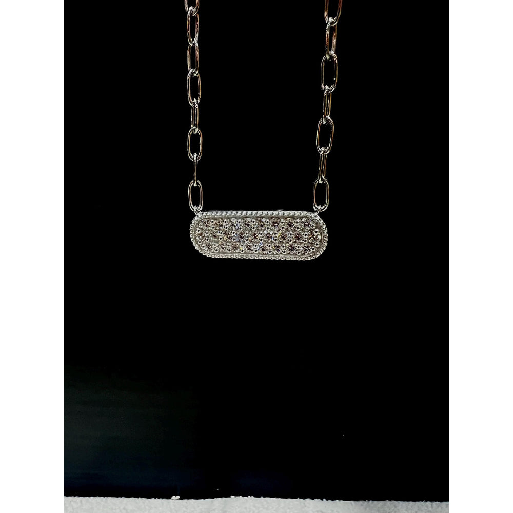 Lab Grown Diamond Bar Necklace: Sterling Silver Pavè Pendant