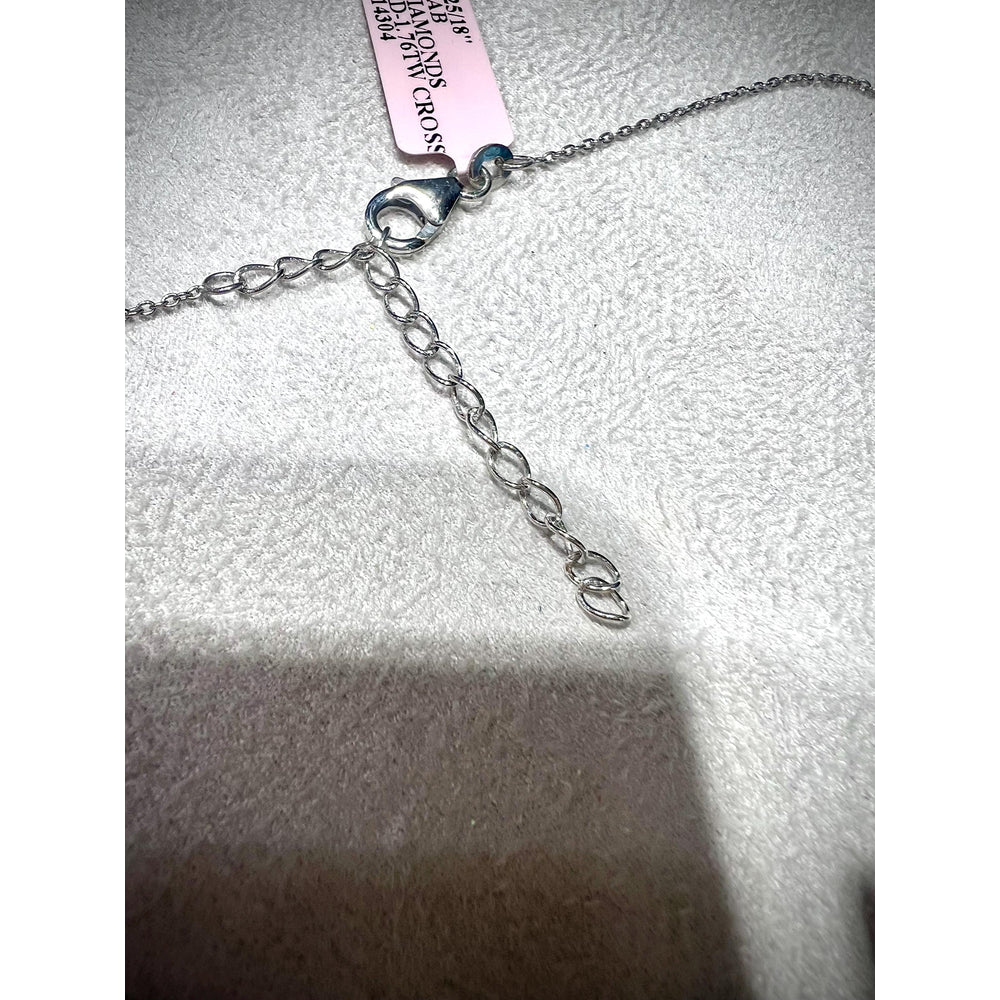 Lab Grown Diamond Cross Necklace: Sterling Silver Pendant, 1.76 Carats
