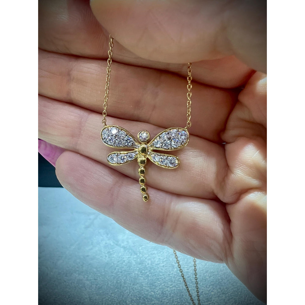 Diamond Dragonfly Necklace / Dragonfly Necklace / Diamond Dragonfly Pendant / Diamond Dragonfly 0.78ct Necklace / Gold Diamond Dragonfly