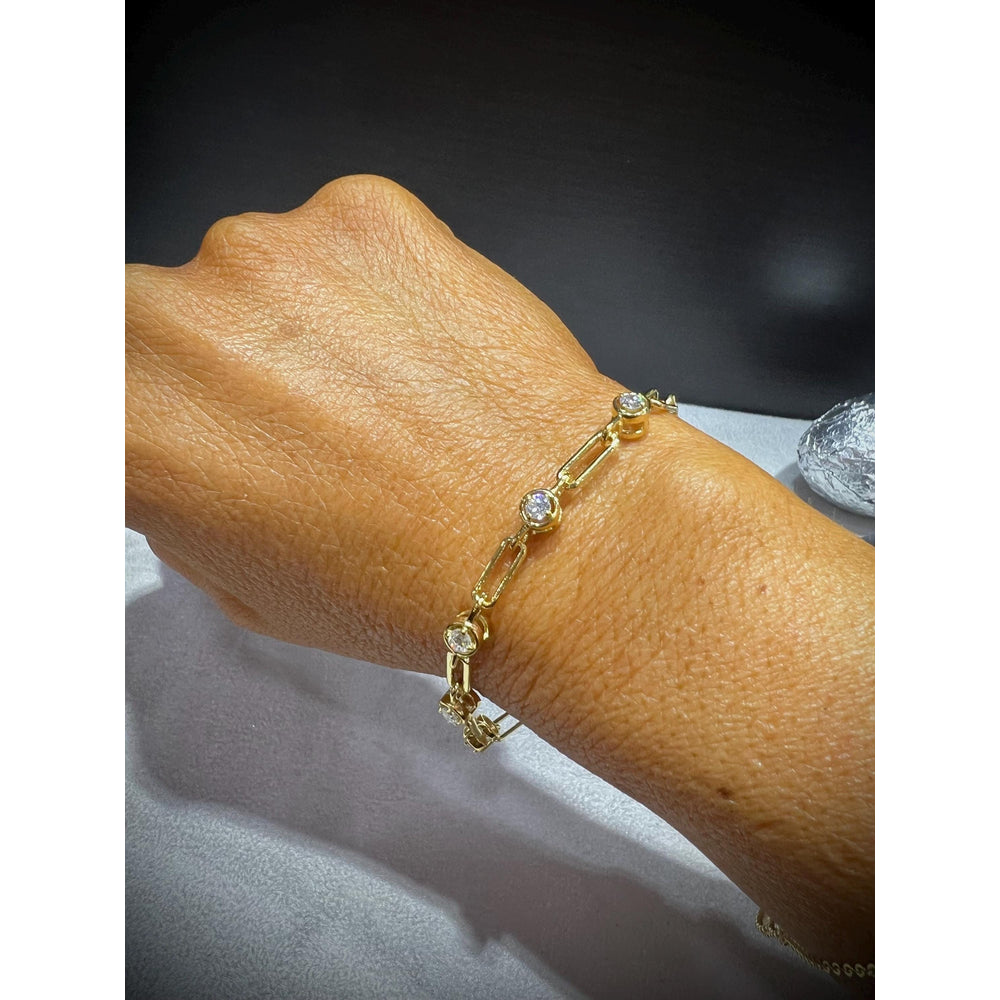Diamond Link Bracelet / Diamond Bracelet / Diamond 0.75 Carat Bracelet/ Link Bracelet with Round Bezel Set Diamonds / Gold Diamond Bracelet