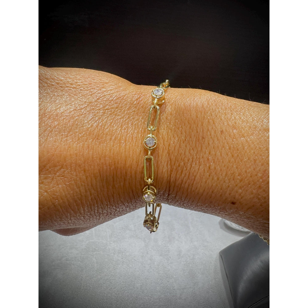 Diamond Link Bracelet / Diamond Bracelet / Diamond 0.75 Carat Bracelet/ Link Bracelet with Round Bezel Set Diamonds / Gold Diamond Bracelet