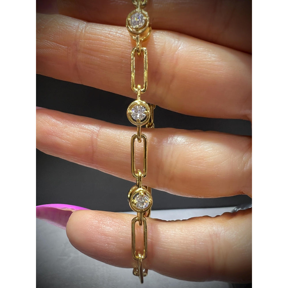 Diamond Link Bracelet / Diamond Bracelet / Diamond 0.75 Carat Bracelet/ Link Bracelet with Round Bezel Set Diamonds / Gold Diamond Bracelet