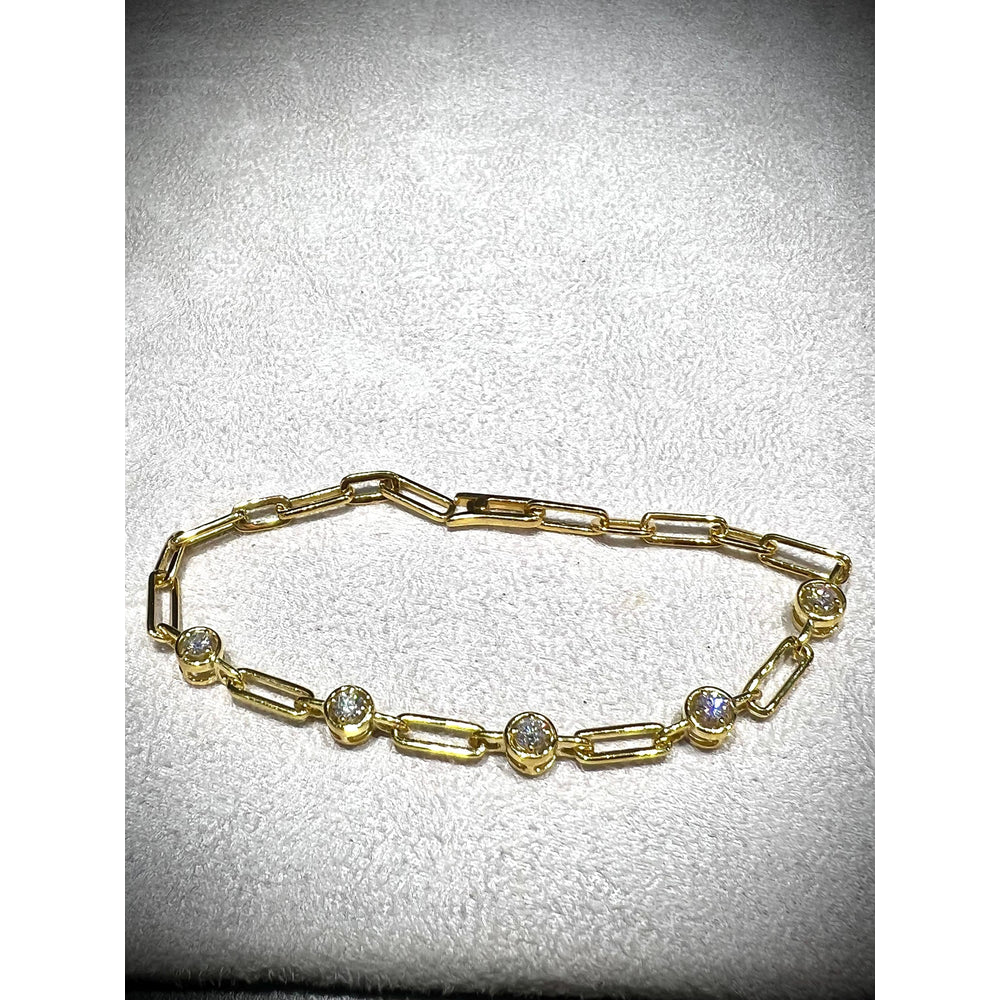 Diamond Link Bracelet / Diamond Bracelet / Diamond 0.75 Carat Bracelet/ Link Bracelet with Round Bezel Set Diamonds / Gold Diamond Bracelet